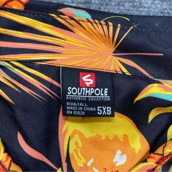 Southpole Hawaiian Shirt Mens 5XB Black Pineapple Banana Papaya Floral NWT - Picture 5 of 8